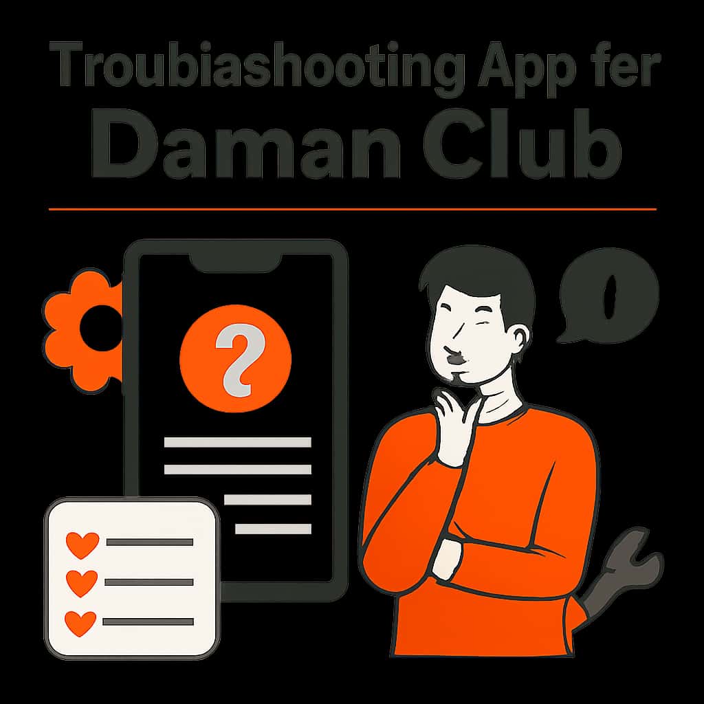 Diagram illustrating troubleshooting steps for the Daman club app.